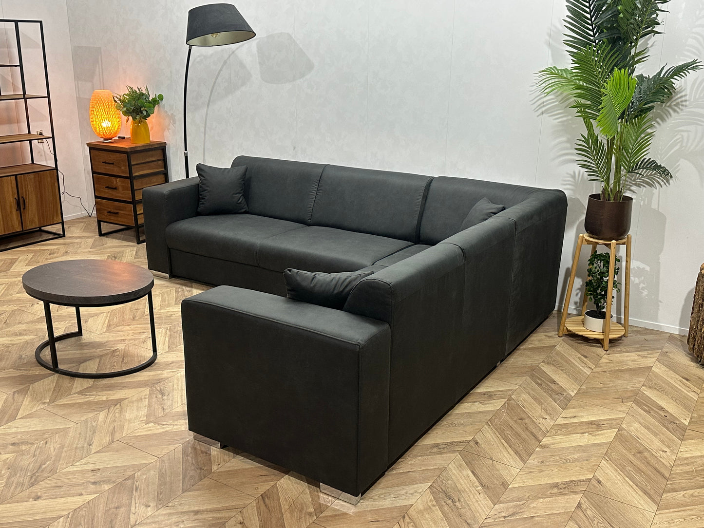 !Showroommodel! Antraciet Leather Look Hoekbank