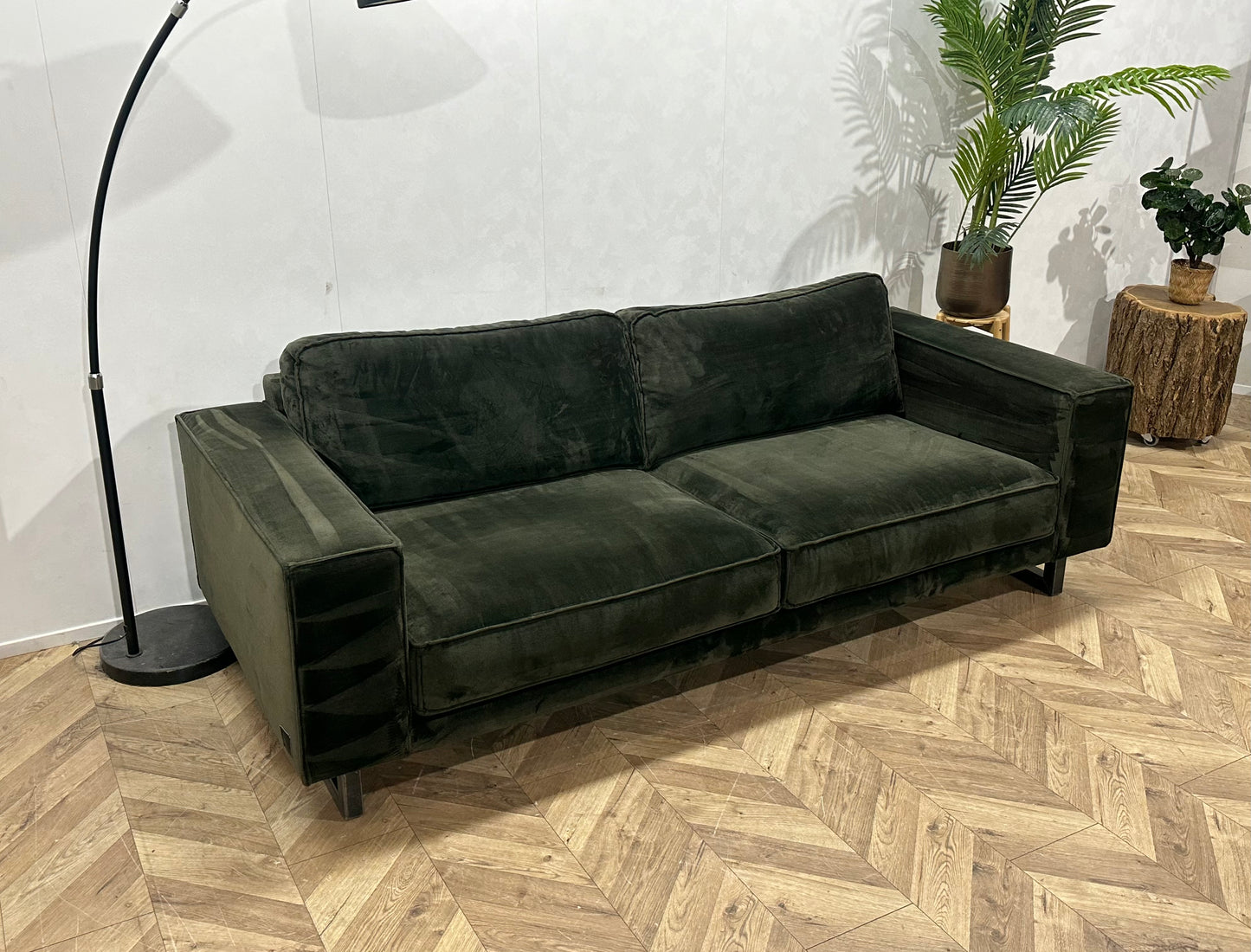 Donker Groene Velvet 2.5-Zits Bank ~ Losse Kussens Met Afneembare Hoezen