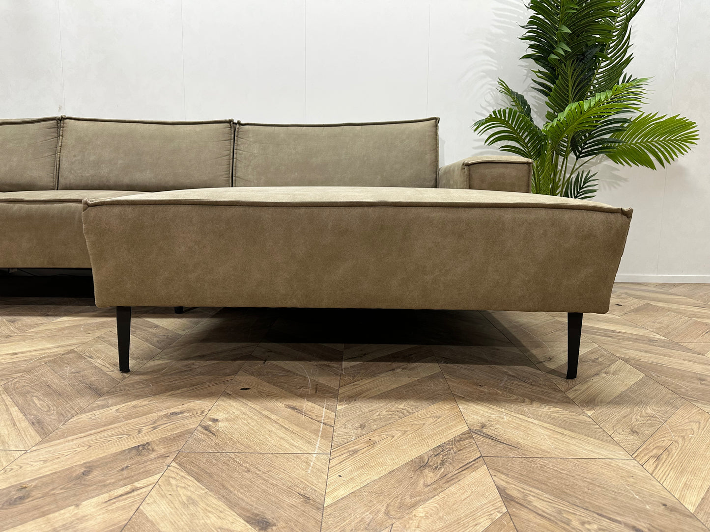 Olijf Groene Leather Look Hoekbank ~ Losse Rugkussens