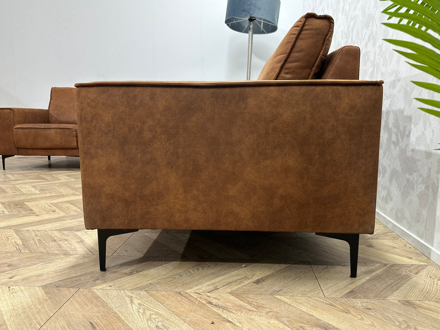 Cognac Bruine Suède Lederen Banken Set ~ Nieuwstaat