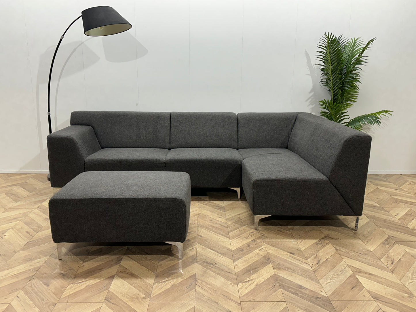 Antraciet Hoekbank Inc Hocker ~ Vaste Kussens