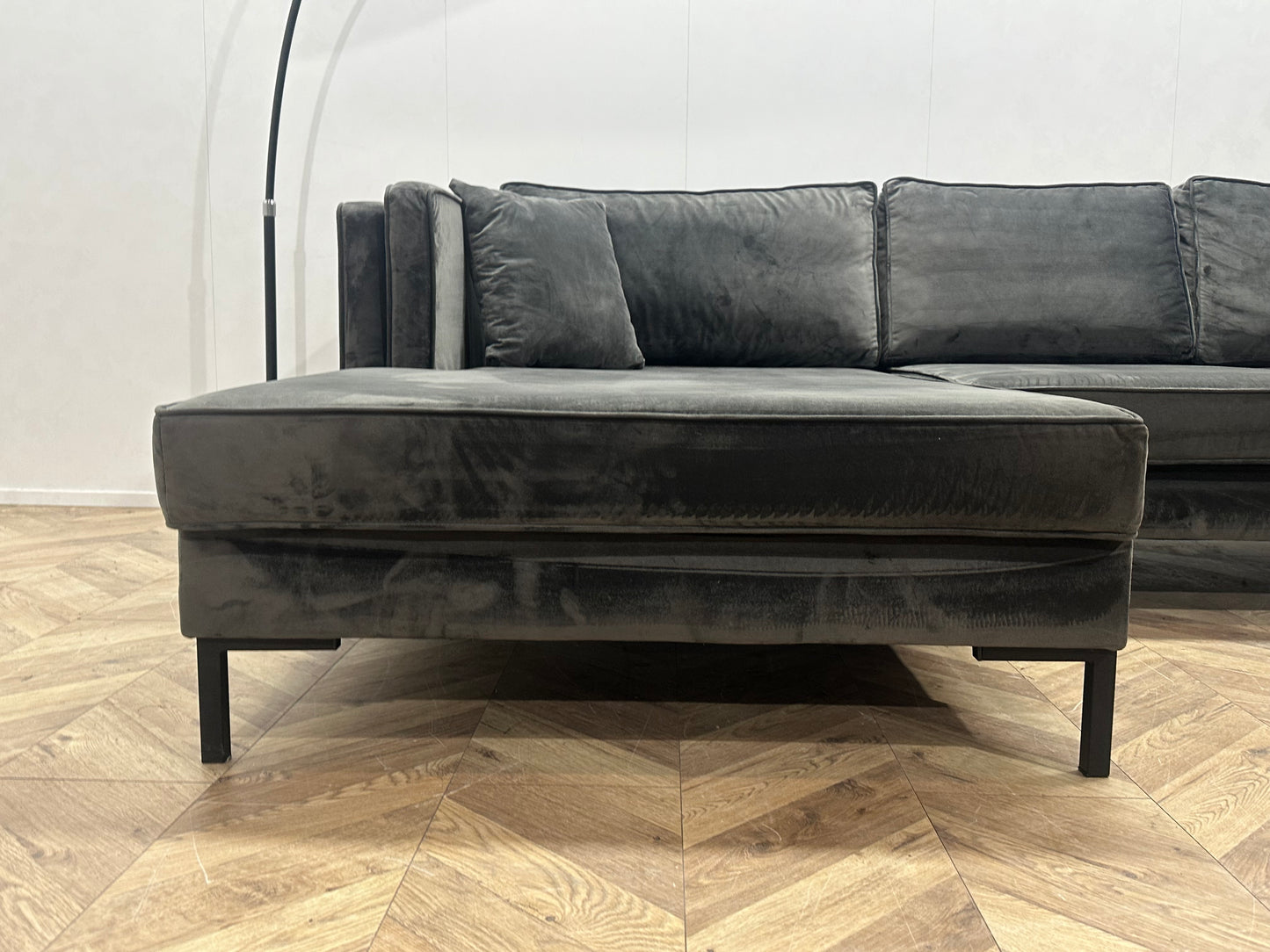 Antraciet Velvet Hoekbank ~ Losse Kussens Met Afneembare Hoezen