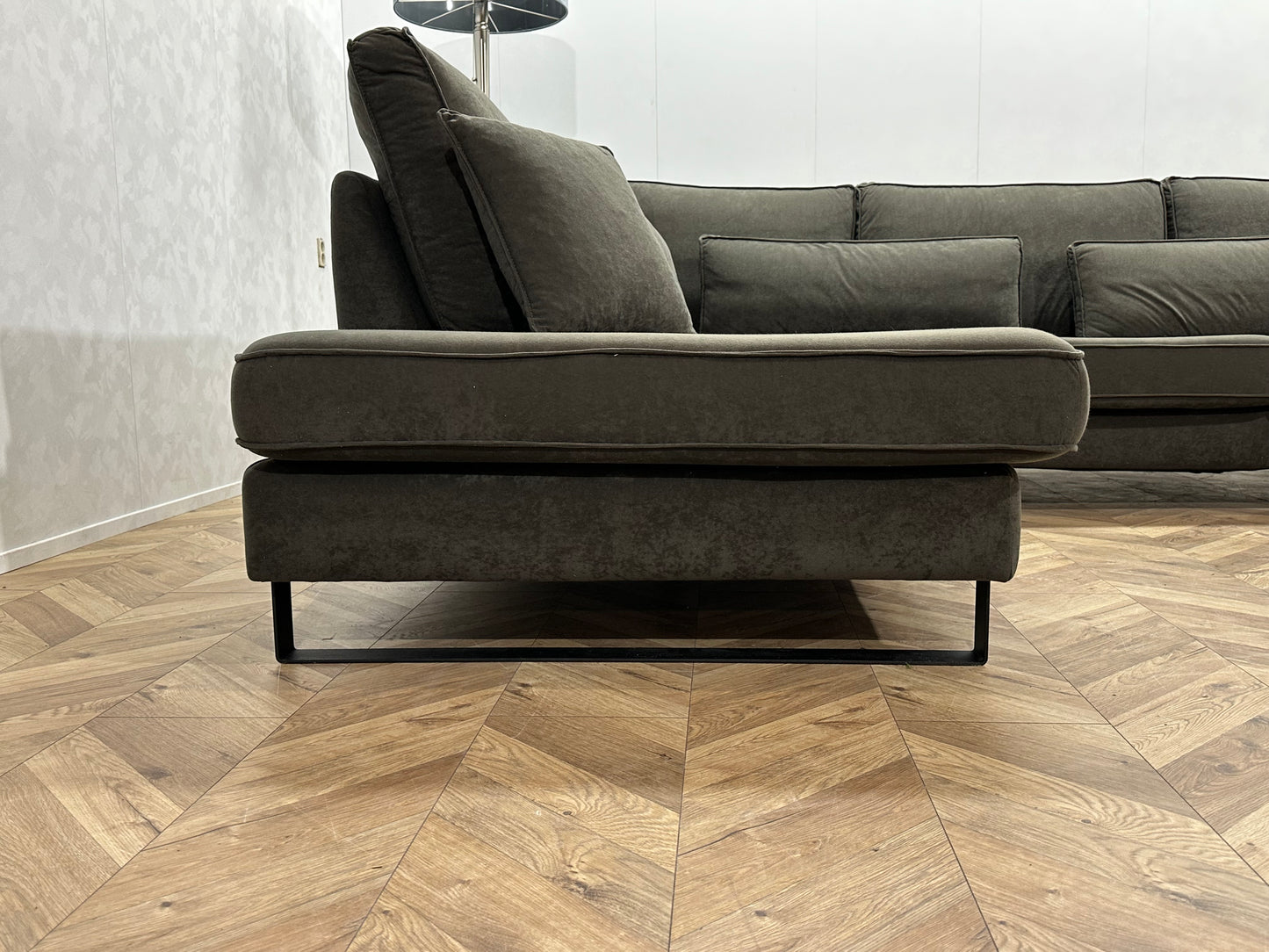 Antraciet Velvet Hoekbank ~ Losse Kussens Met Afneembare Hoezen