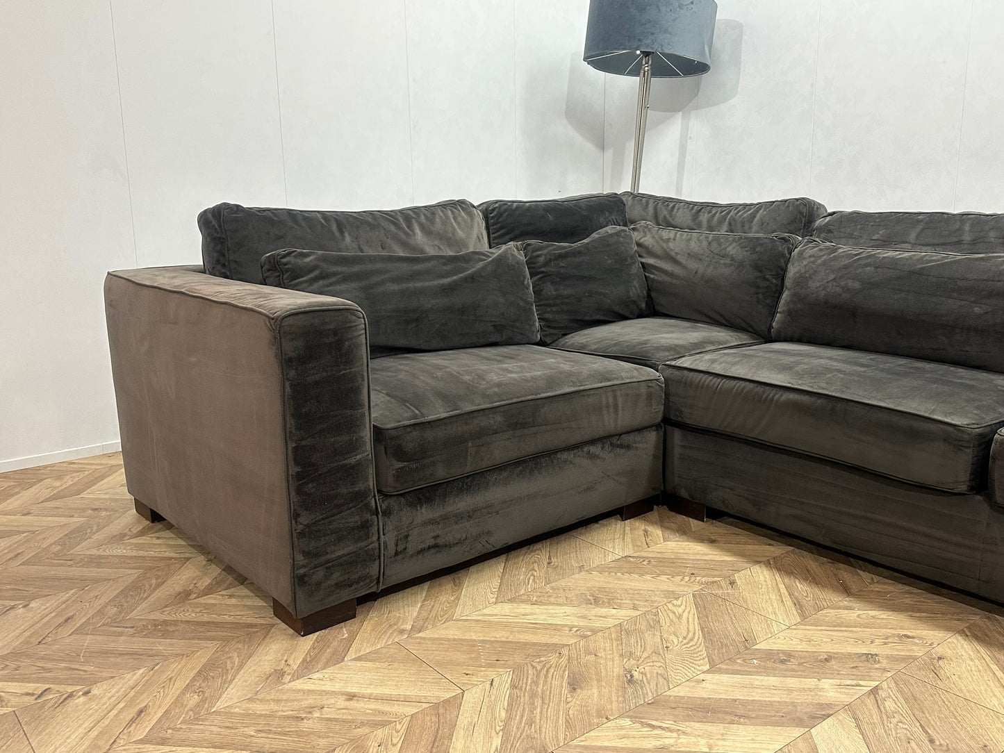 Antraciet Velvet Hoekbank ~ Losse Kussens Met Afneembare Hoezen