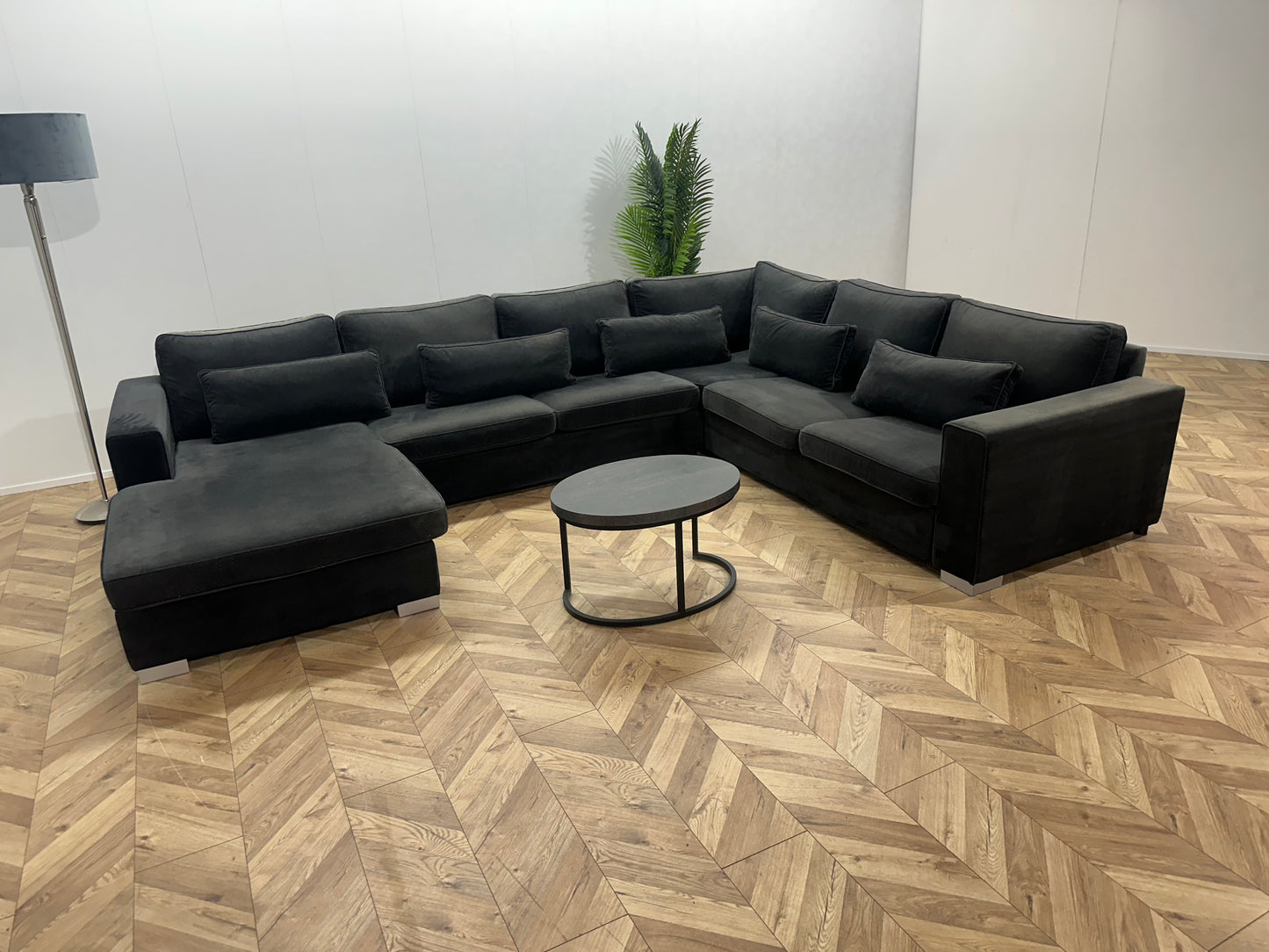 Antraciet Velvet U Bank ~ Losse Kussens Met Afneembare Hoezen