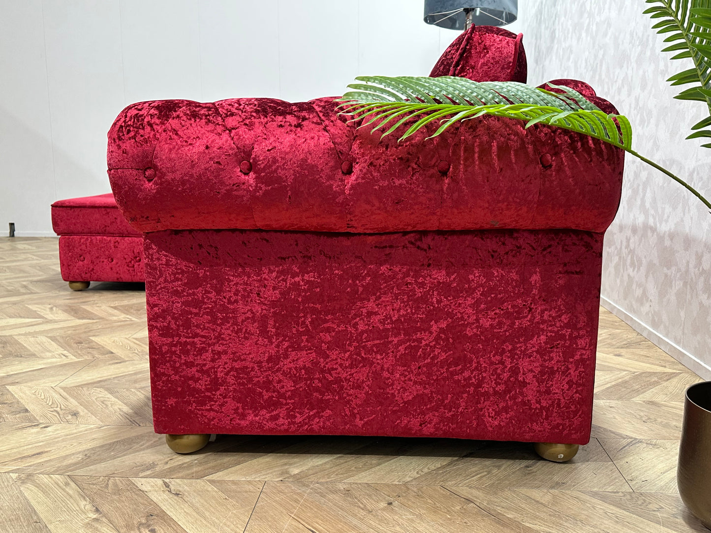 Rode/Roze Velvet Hoekbank ~ Losse Kussens Met Afneembare Hoezen