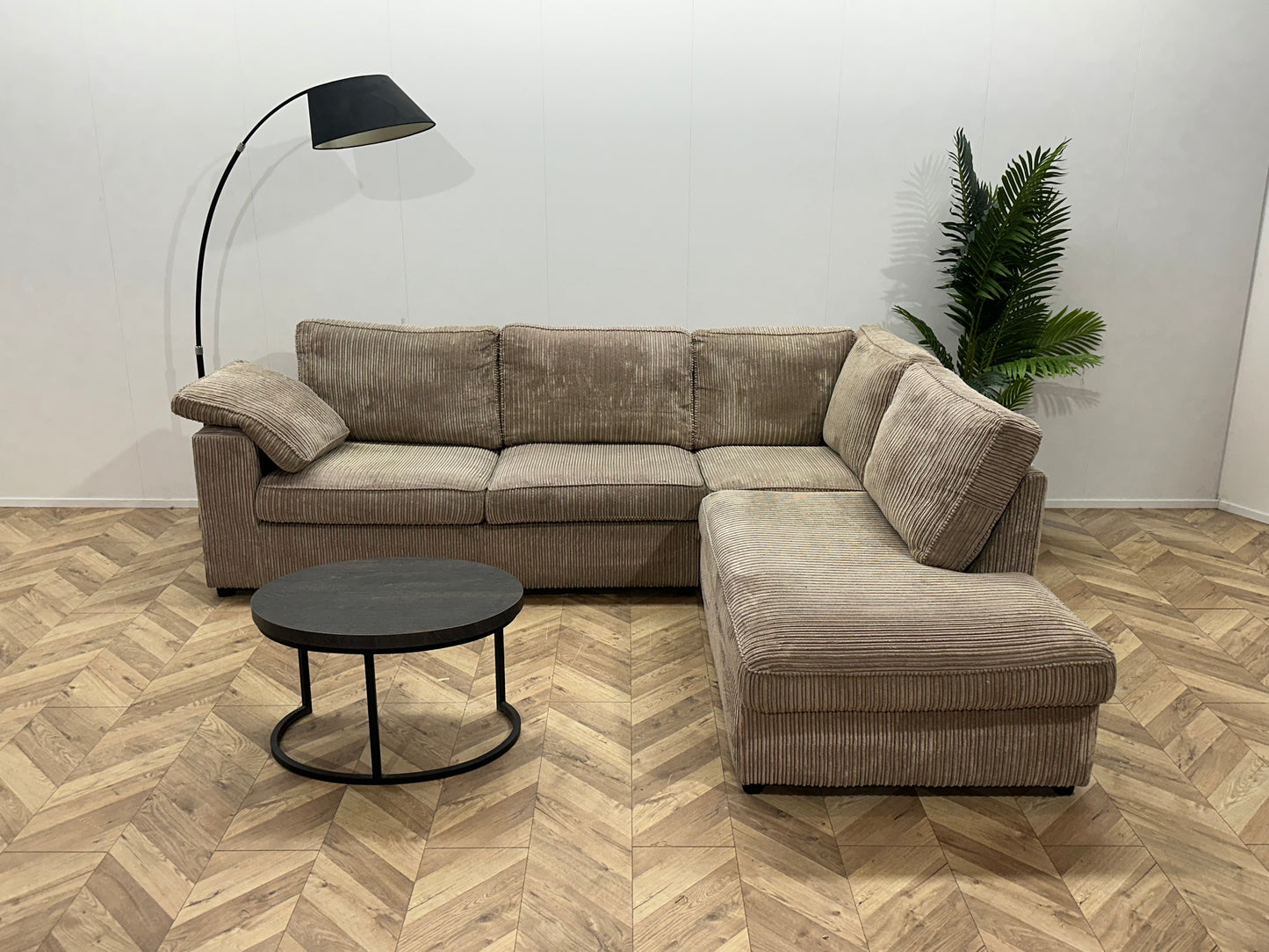 Beige Ribstof Hoekbank ~ Losse Kussens Met Afneembare Hoezen