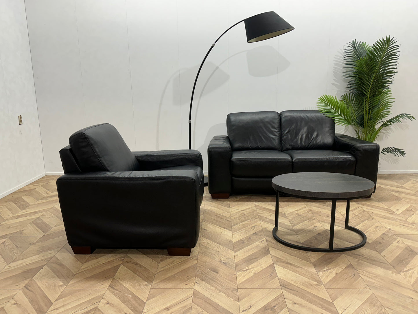 Montèl Zwart Echt Lederen 2.5-Zits Bank Inc Fauteuil ~ Vaste Kussens