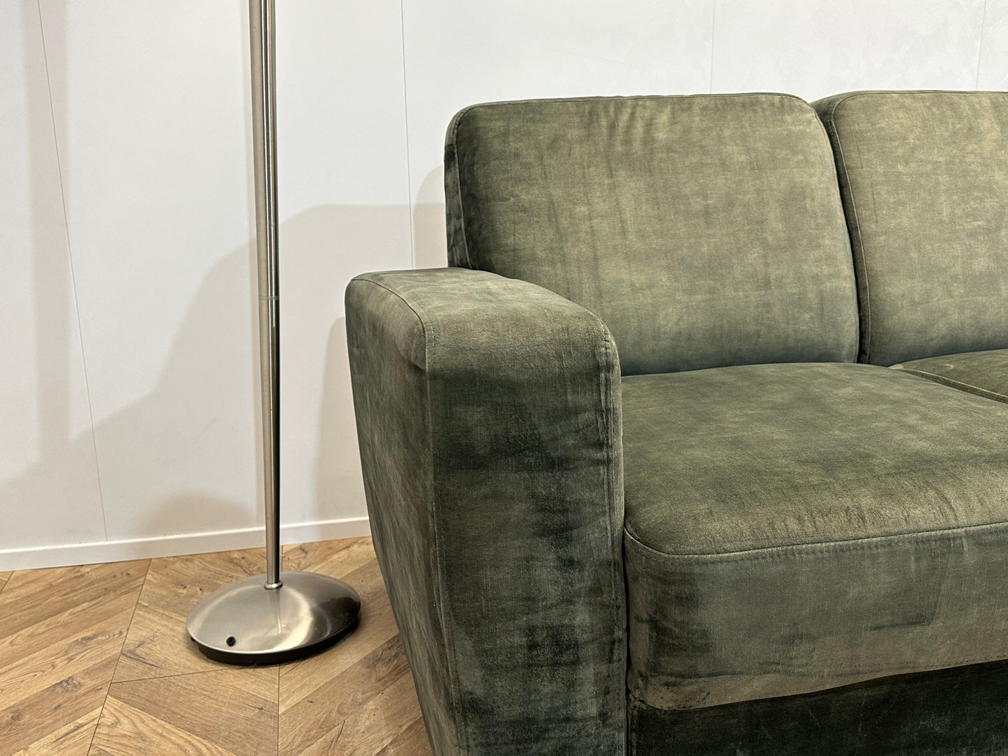 Groene Velvet Hoekbank ~ Vaste Kussens