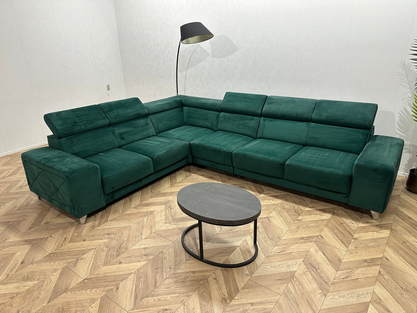 Groene Velvet Hoekbank ~ Verstelbare Hoofdsteunen
