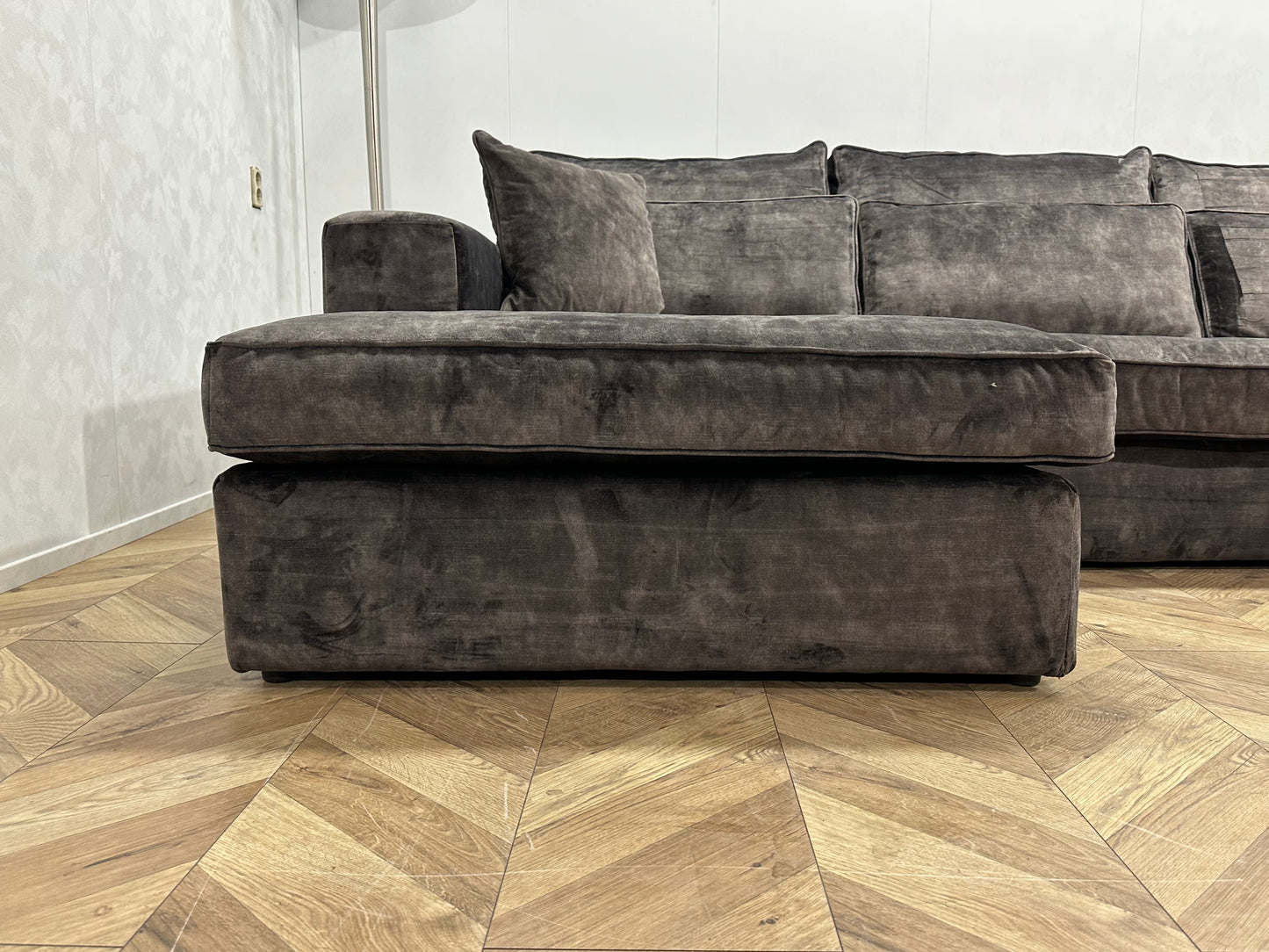 Antraciet Velvet Hoekbank ~ Losse Kussens Met Afneembare Hoezen
