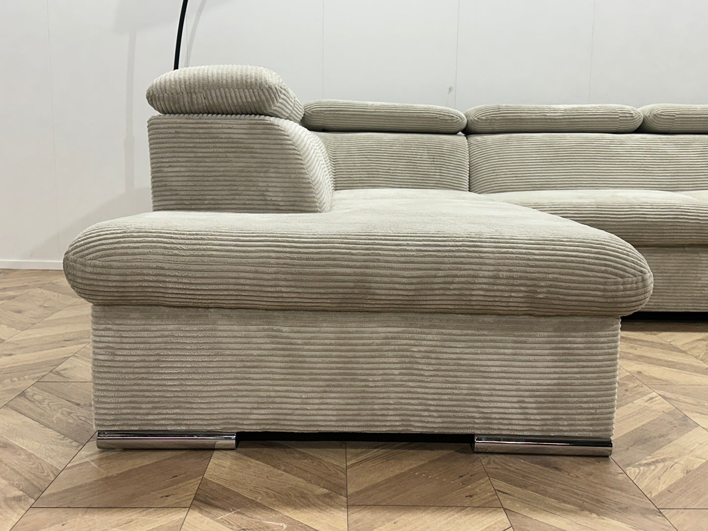 !Showroommodel! Witte/Crème Ribstof U Bank ~ Verstelbare Hoofdsteunen