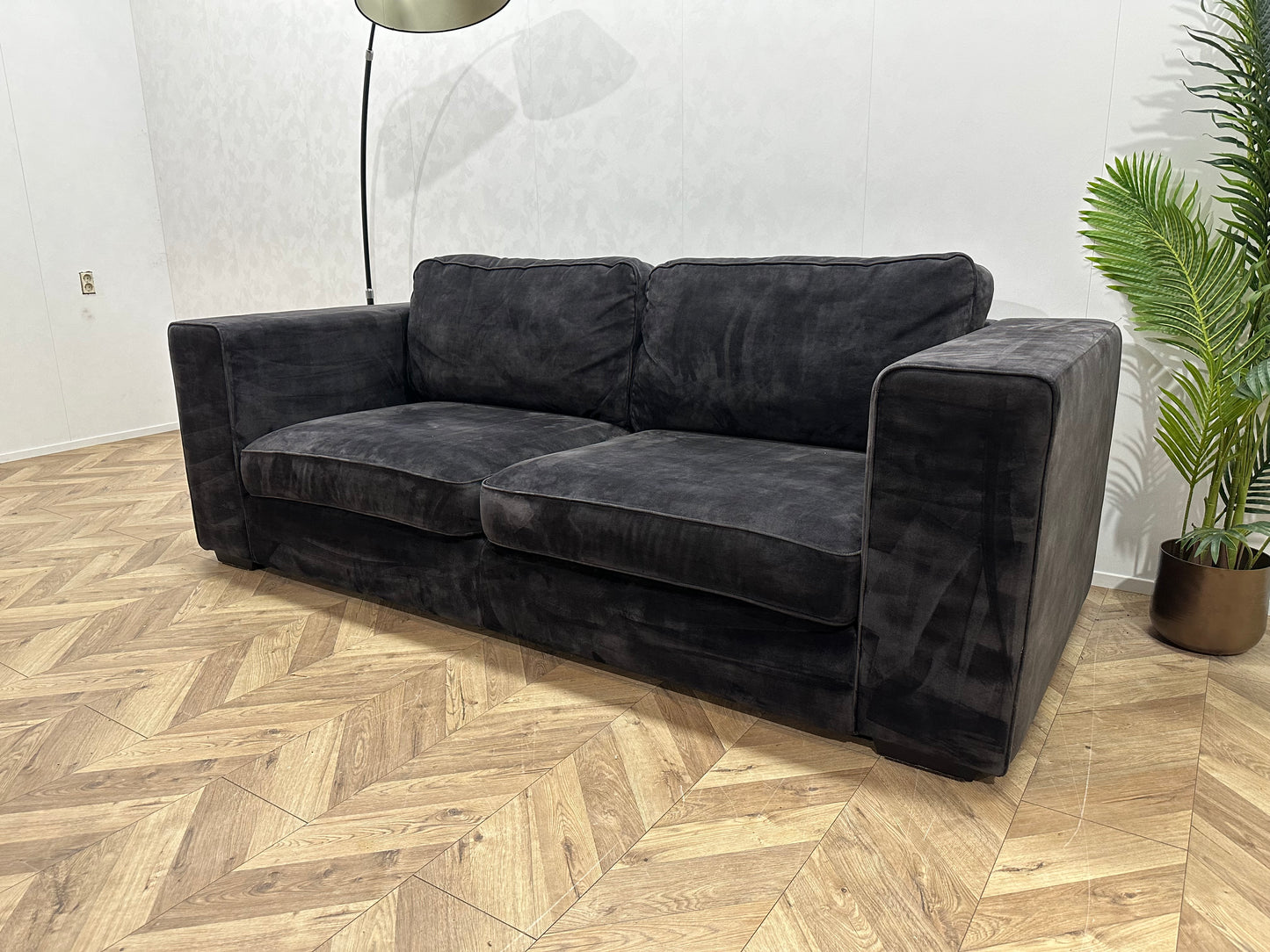 Antraciet Velvet 2.5-Zits Bank Inc Hocker ~ Nieuwstaat
