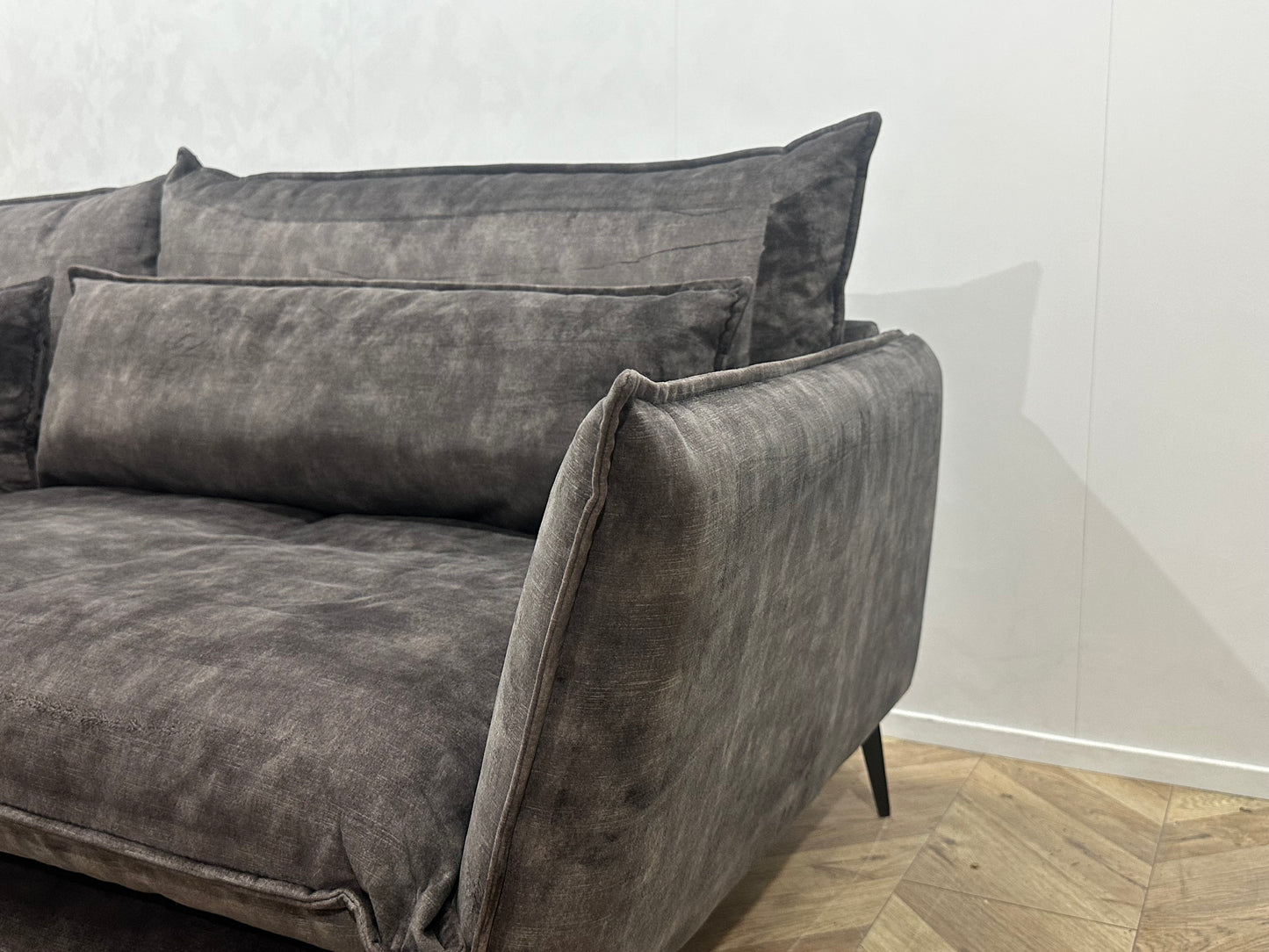 Antraciet Velvet 2.5-Zits Bank Inc Hocker ~ Losse Kussens Met Afneembare hoezen