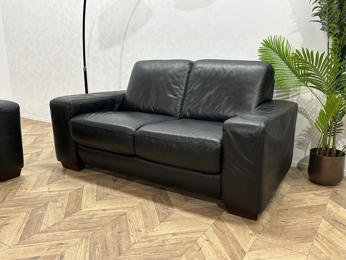 Montèl Zwart Echt Lederen 2.5-Zits Bank Inc Fauteuil ~ Vaste Kussens