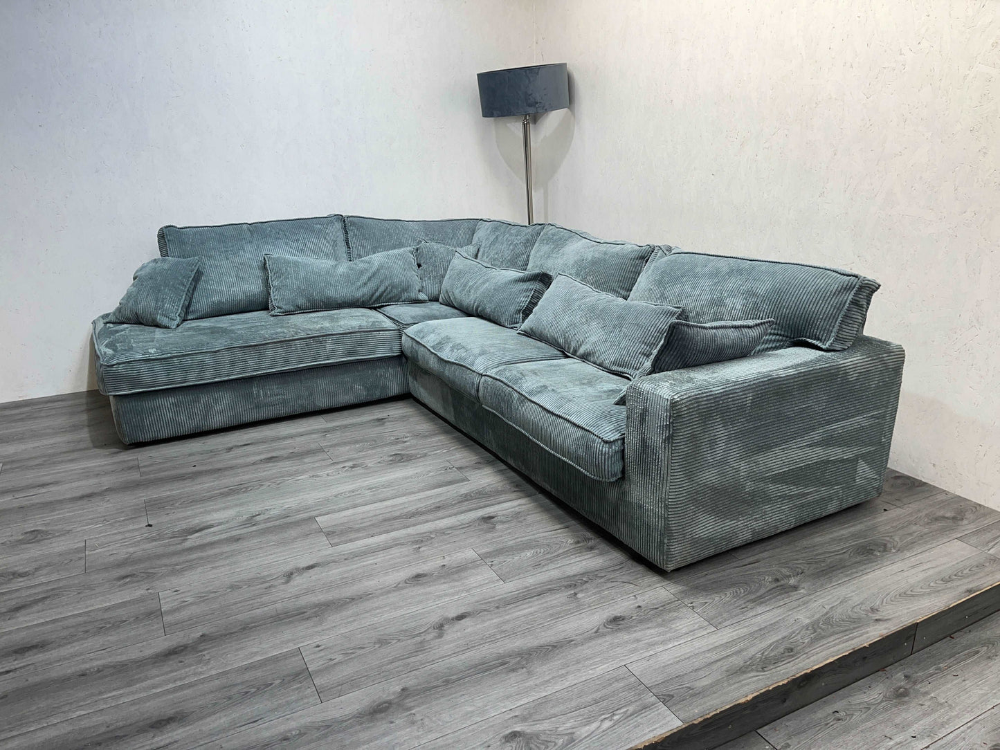 Licht Blauwe Ribstof Hoekbank