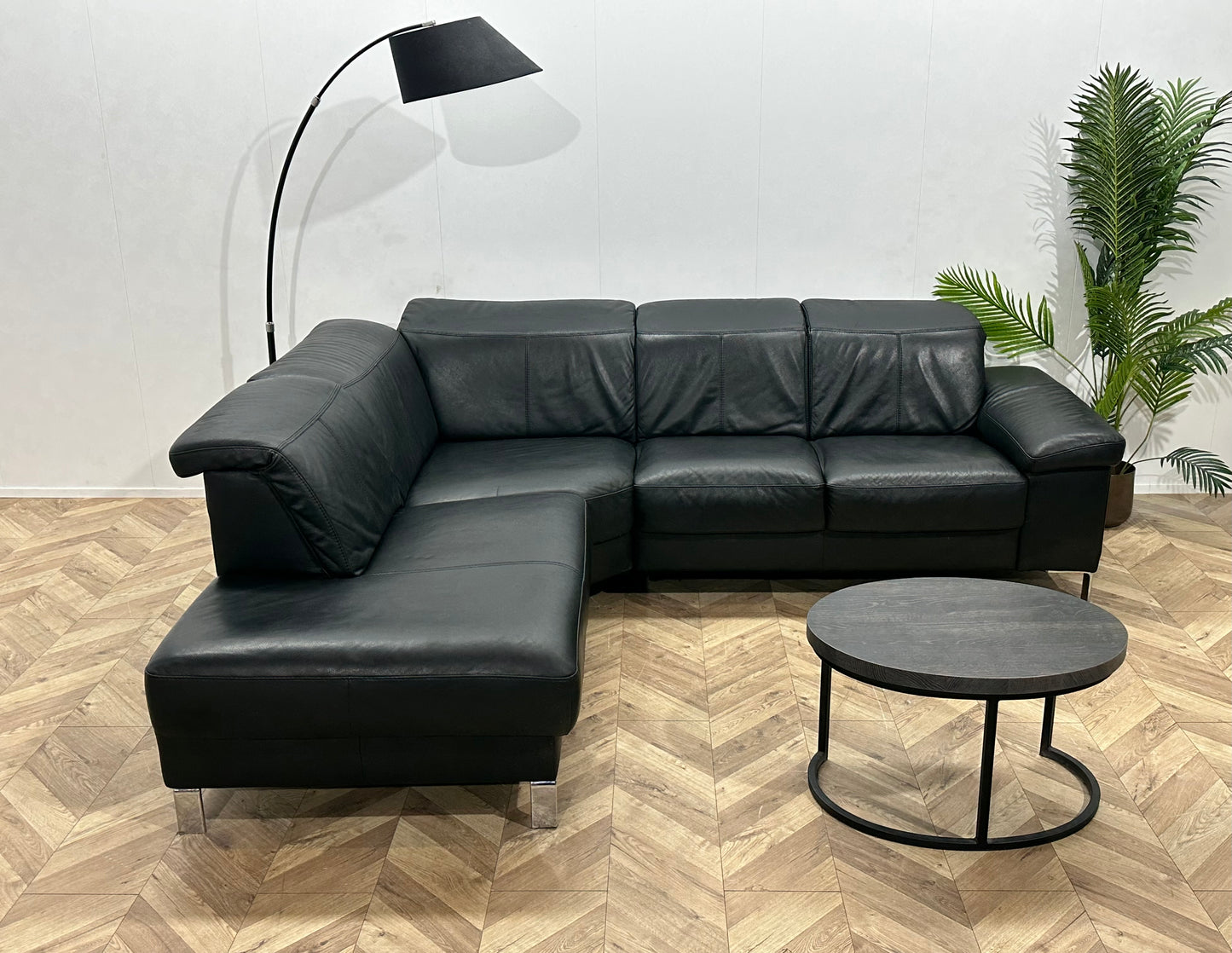 Zwart Echt Lederen Hoekbank ~ Verstelbare Hoofdsteunen