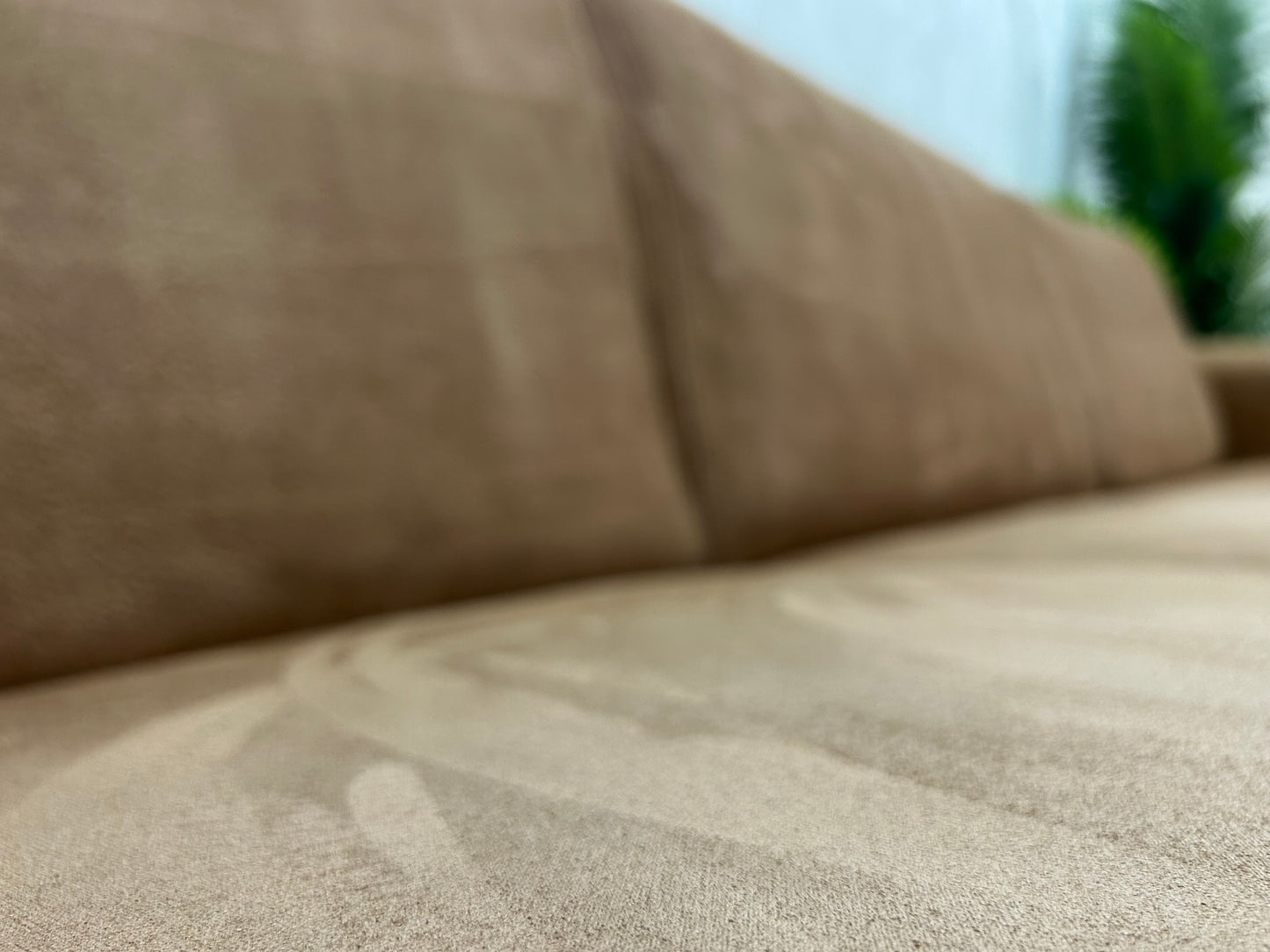 Cognac Suède Stof Hoekbank ~ Vaste Kussens