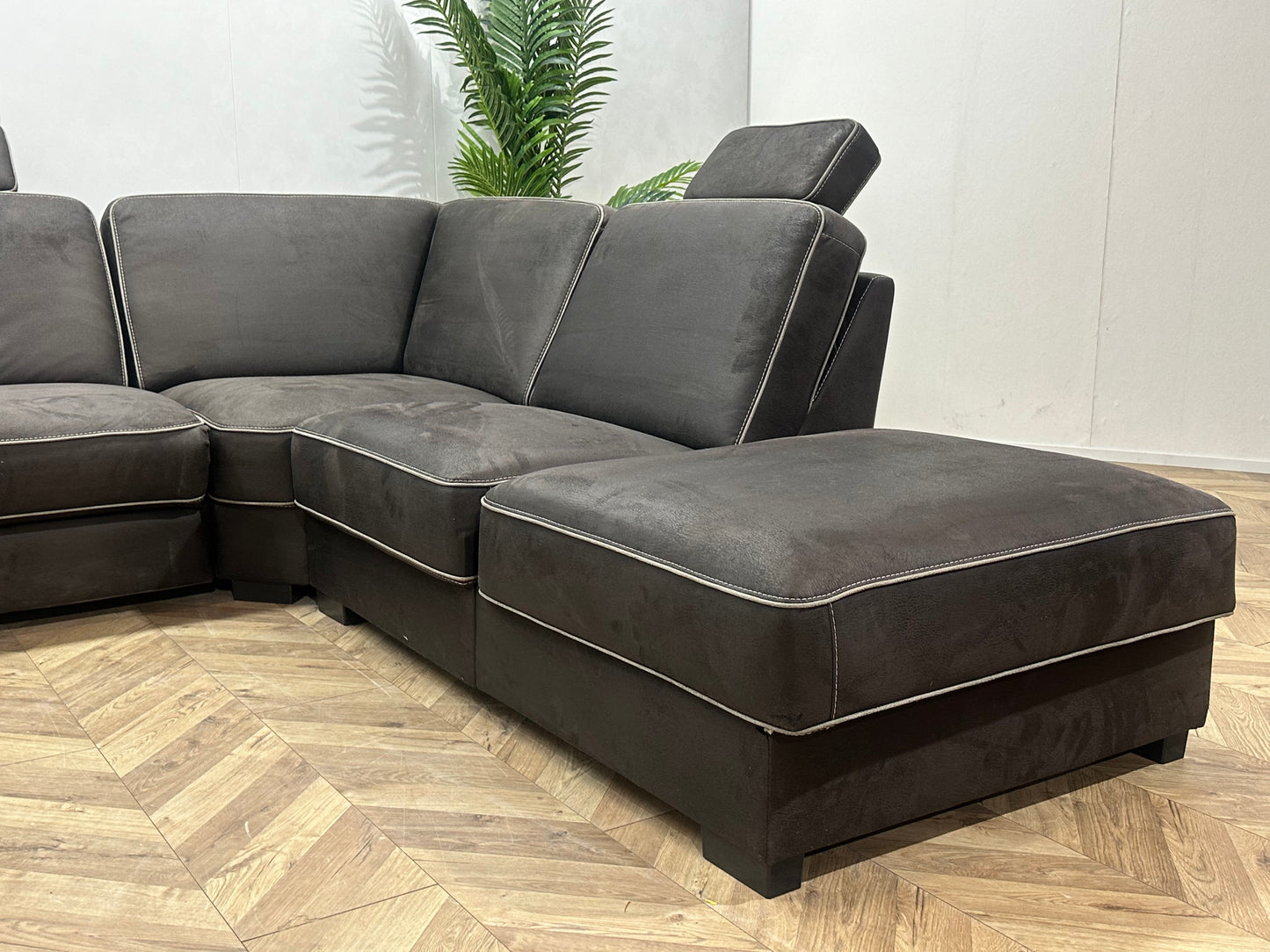 H&H Antraciet Suède Stoffen U Bank ~ Opbergruimte