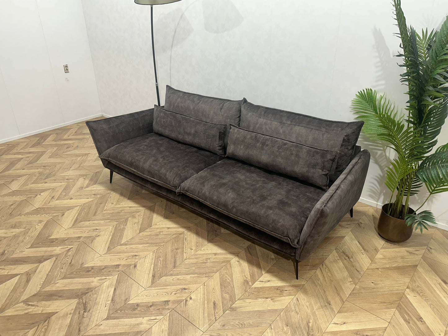 Antraciet Velvet 2.5-Zits Bank Inc Hocker ~ Losse Kussens Met Afneembare hoezen