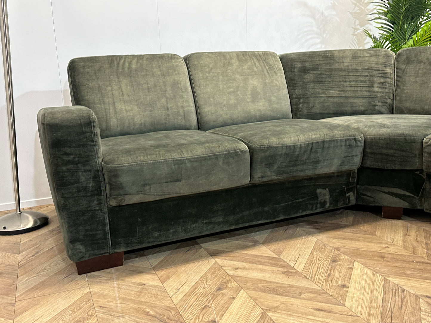 Groene Velvet Hoekbank ~ Vaste Kussens