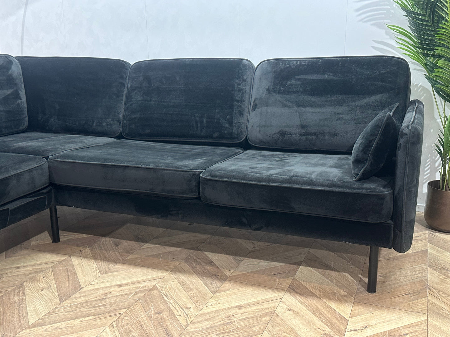 Antraciet Velvet Hoekbank ~ Nieuwstaat