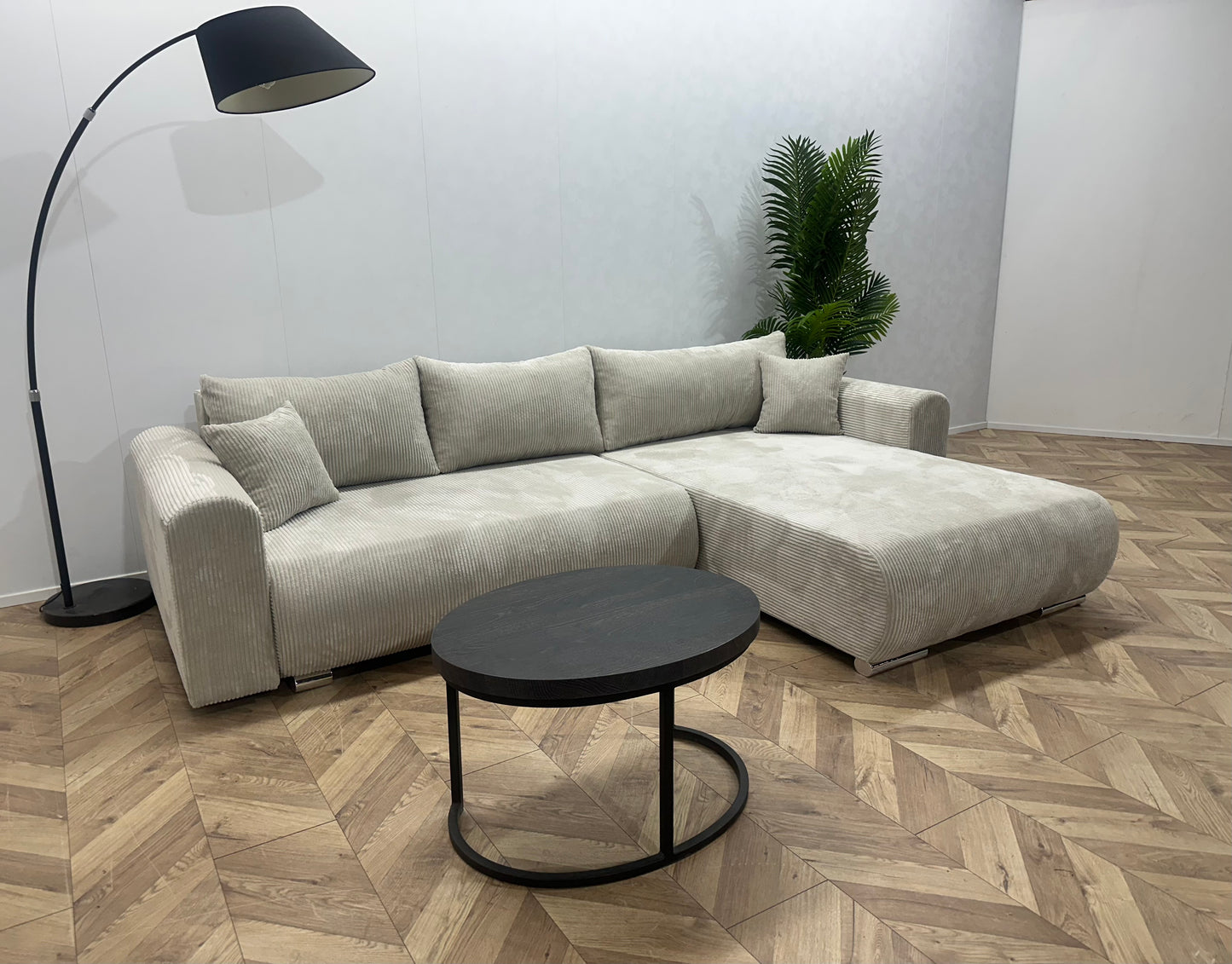 !Showroommodel! Witte Ribstof Hoekbank