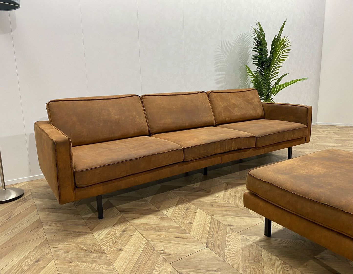 Cognac Bruine 3-Zits Bank Inc. Hocker