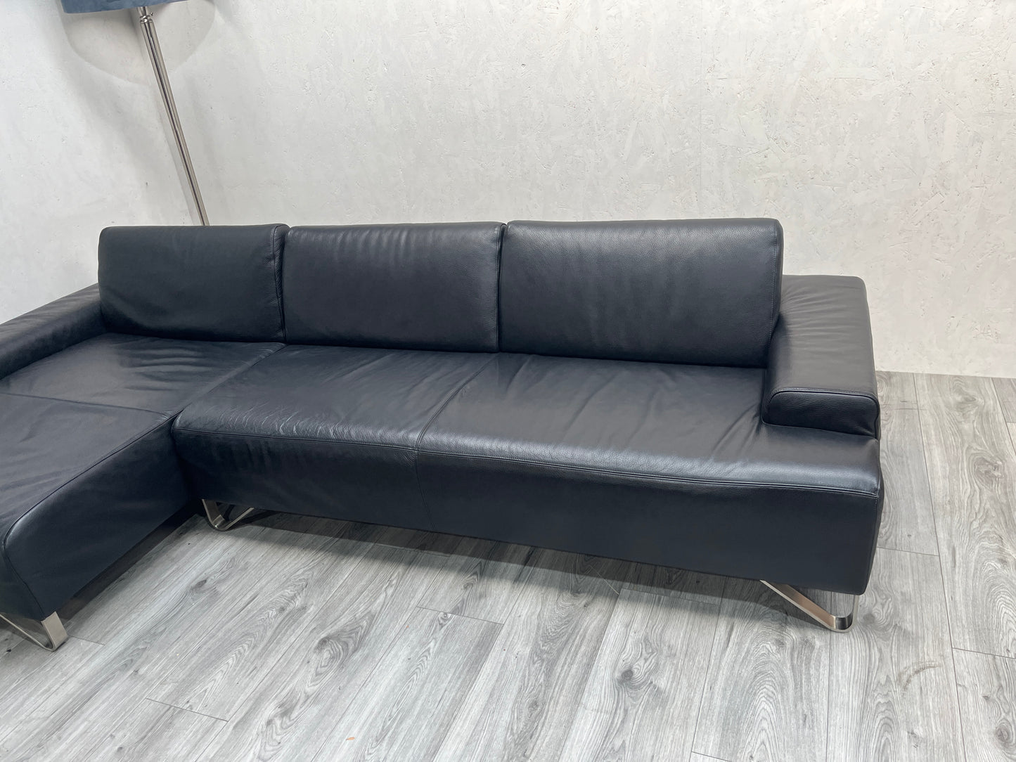 Zwarte Echt Lederen Natuzzi Hoekbank ~ Verstelbare Rugleuningen