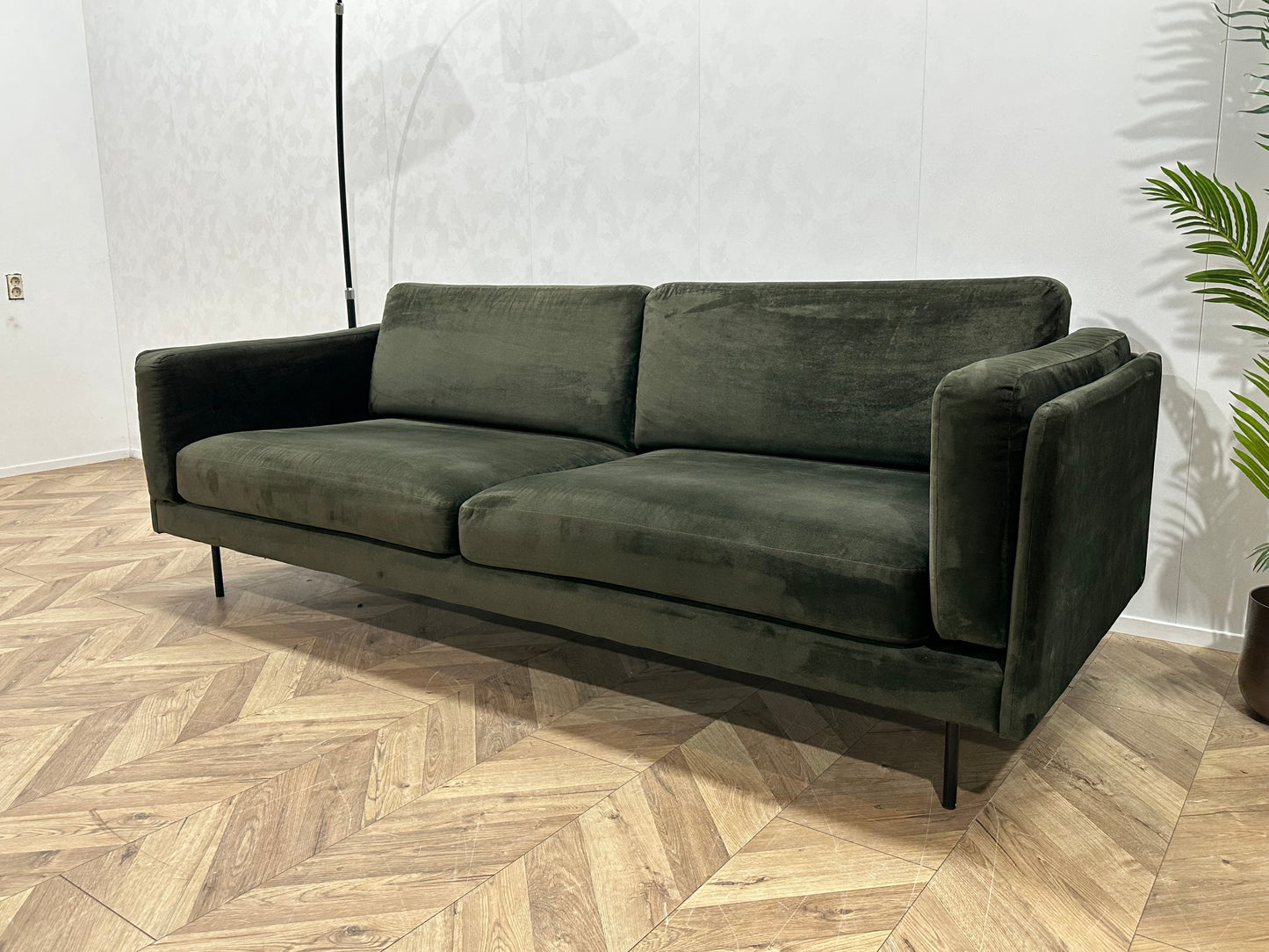 Donker Groene Velvet 2.5-Zits Bank ~ Losse Kussens Met Afneembare Hoezen