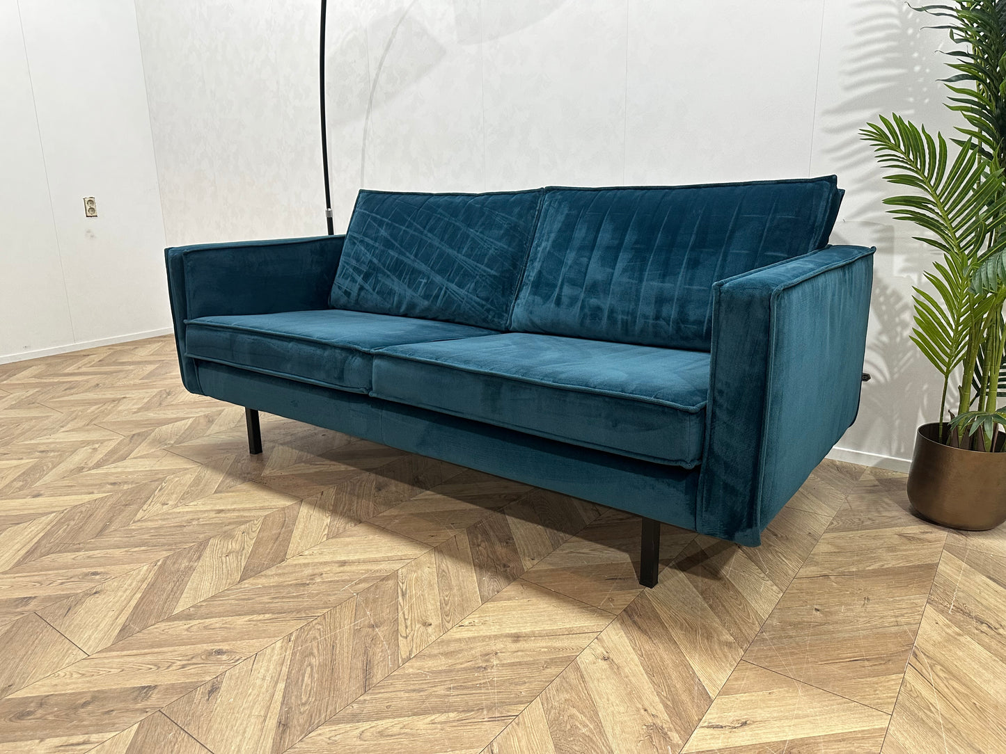Be Pure Blauwe Velvet 2.5-Zits Bank ~ Losse Kussens Met Afneembare Hoezen