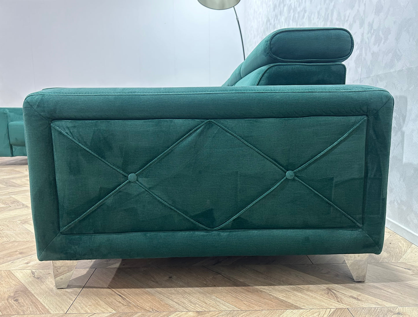 Groene Velvet Hoekbank ~ Verstelbare Hoofdsteunen