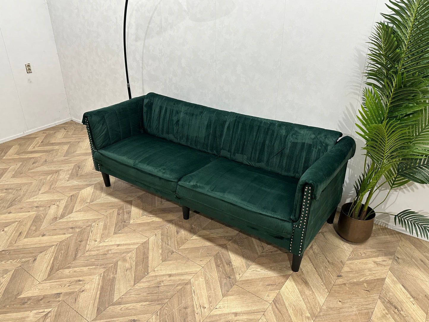 Groene Velvet 2.5-Zits Bank ~ Vaste Kussens