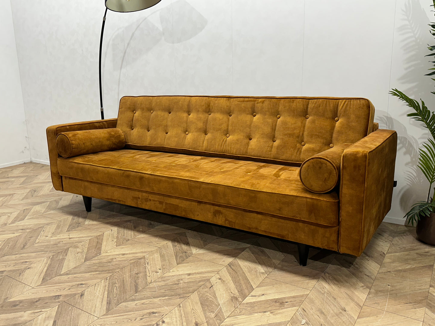 Trendhopper Gele Velvet 2.5-Zits Bank Inc Hocker ~ Losse Rugkussens Met Afneembare Hoezen