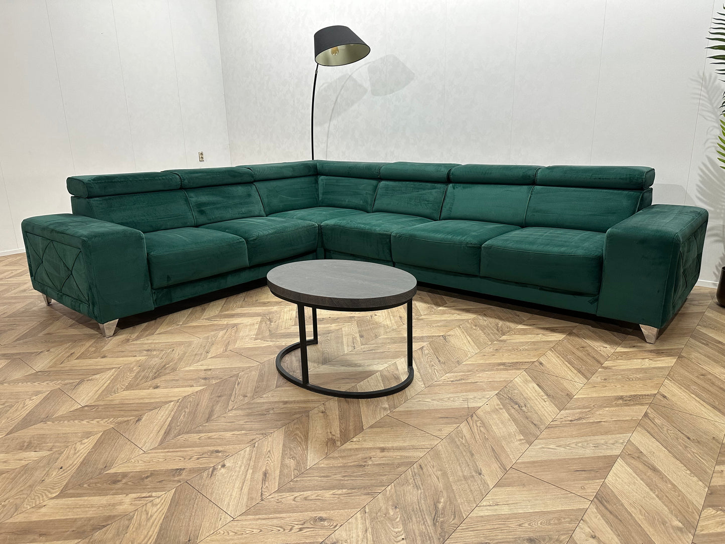 Groene Velvet Hoekbank ~ Verstelbare Hoofdsteunen