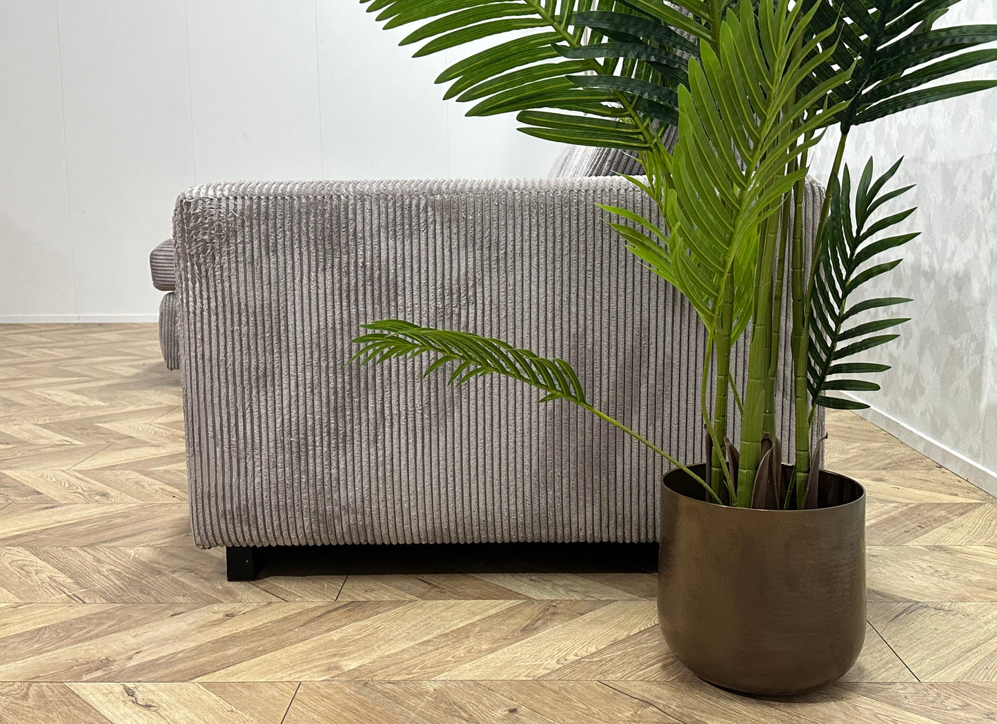 Licht Grijze Ribstof Hoekbank Inc. Hocker ~ Losse Kussens Met Afneembare Hoezen