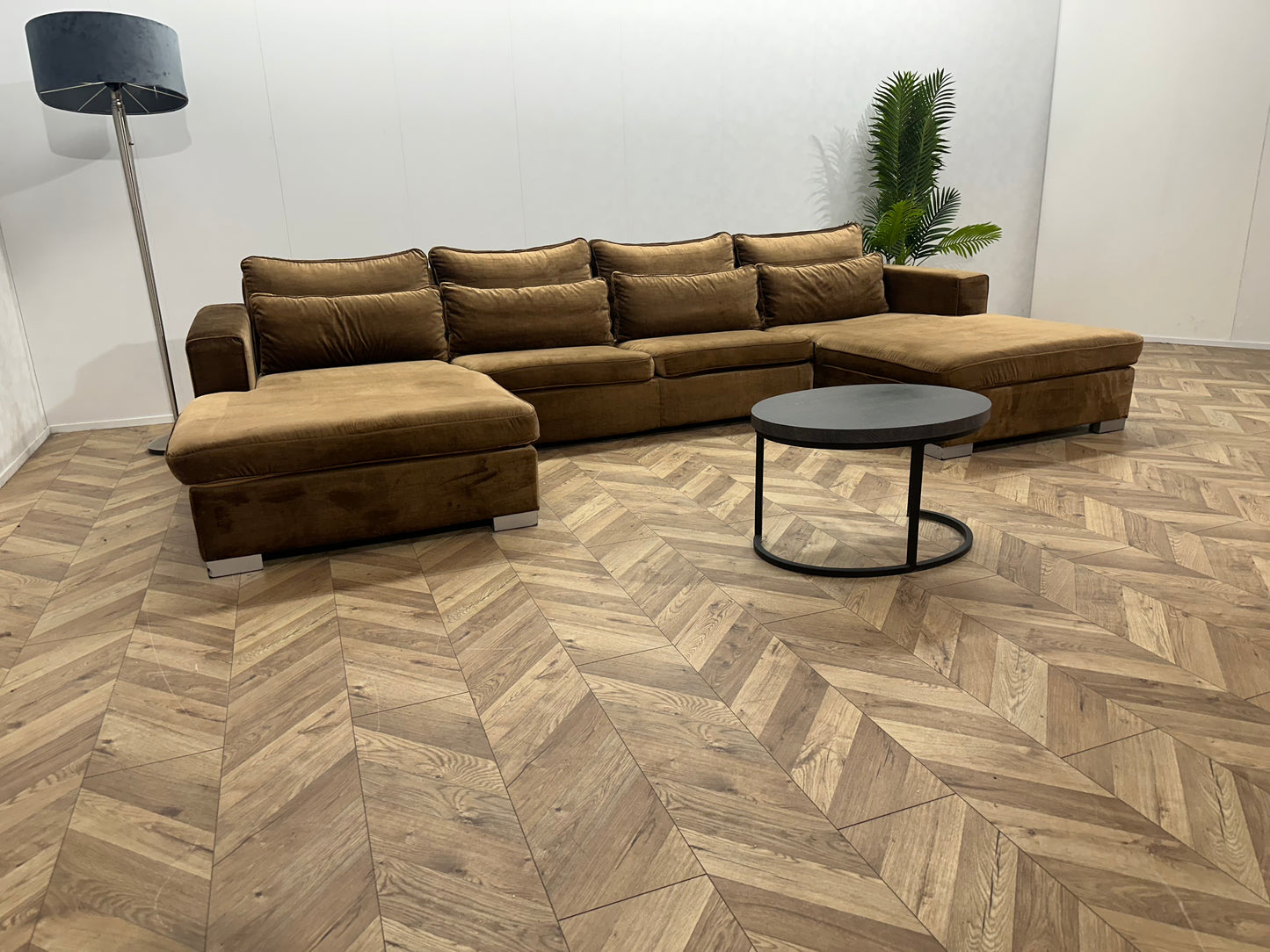 Bruine/Gouden Velvet U Bank ~ Losse Kussens Met Afneembare Hoezen