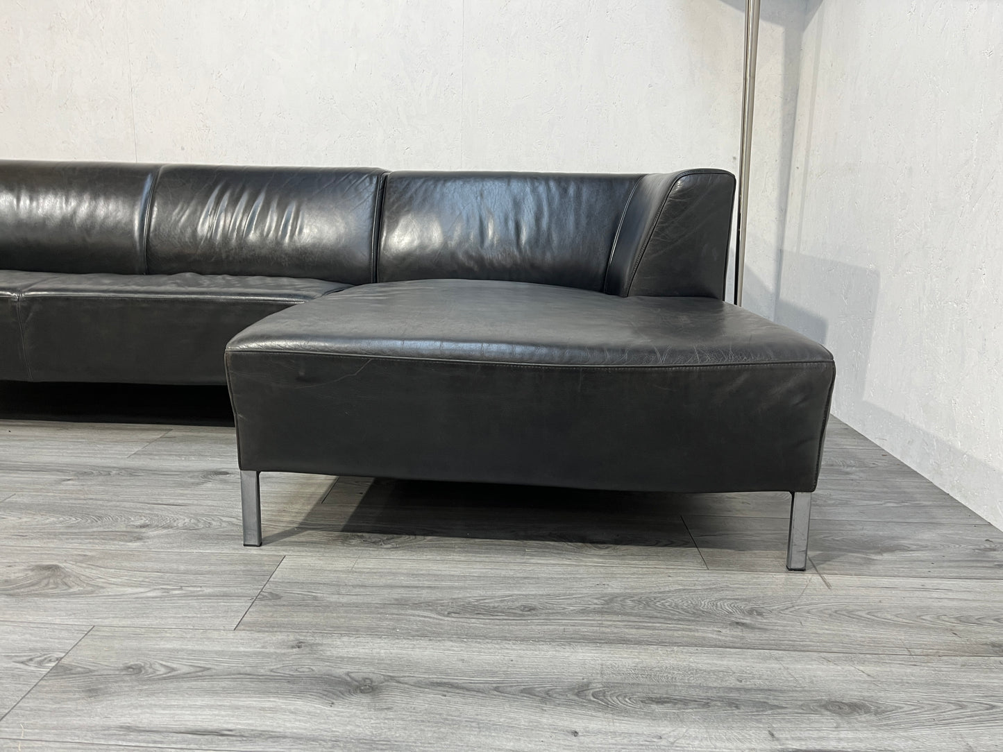 Zwart Echt Lederen Hoekbank