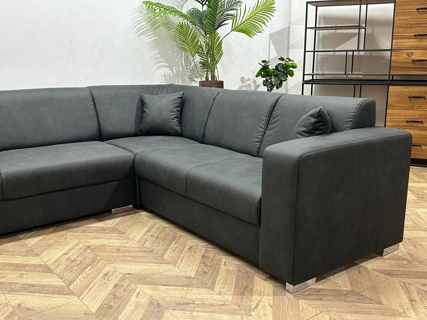 !Showroommodel! Antraciet Leather Look Hoekbank