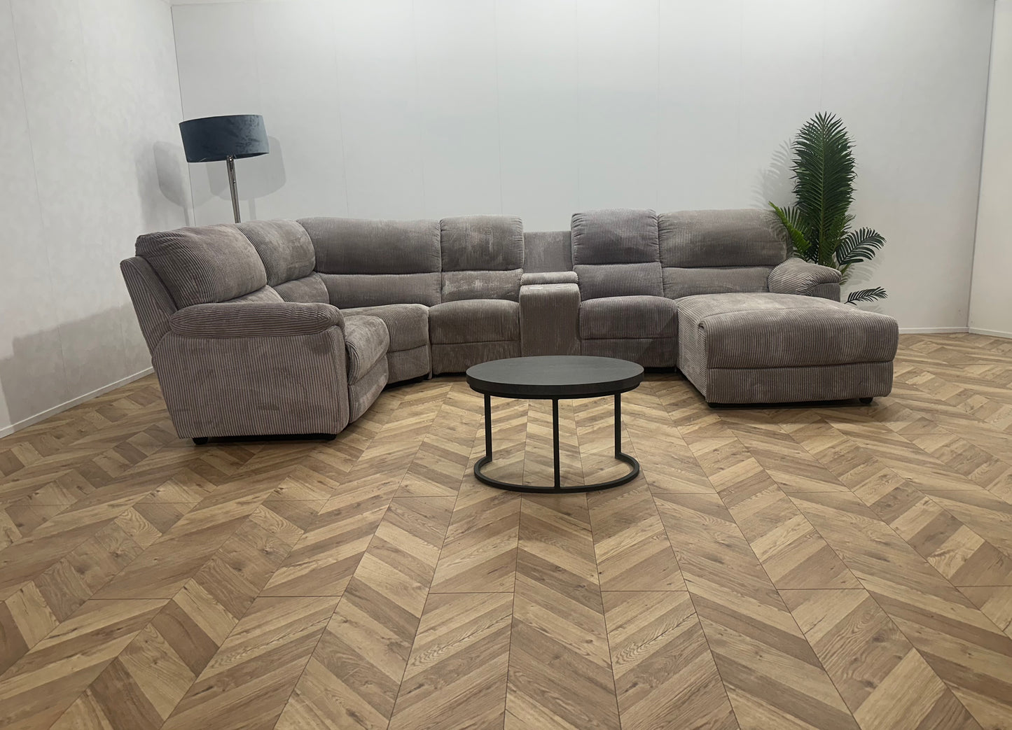 Licht Grijze Ribstof U Bank ~ Relaxfunctie ~ Kleine Opbergruimte ~ Nieuwstaat