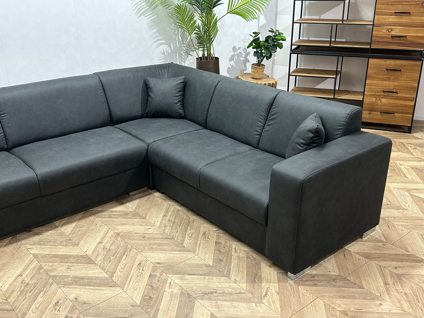 !Showroommodel! Antraciet Leather Look Hoekbank