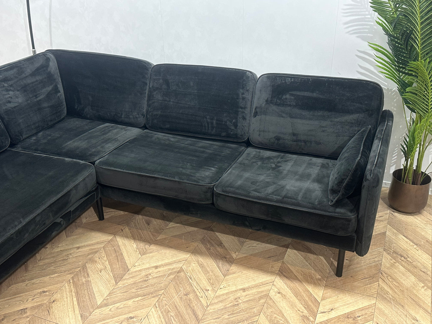 Antraciet Velvet Hoekbank ~ Nieuwstaat
