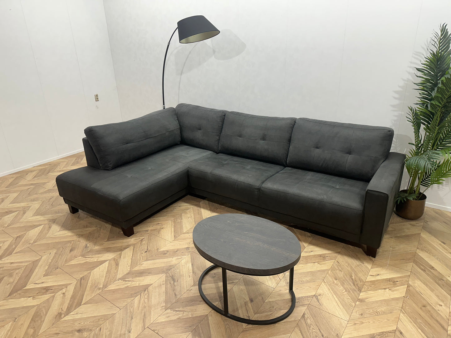 V.I.P. Seats Antraciet Suède Lederen Hoekbank ~ Losse Rugkussens Met Afneembare Hoezen
