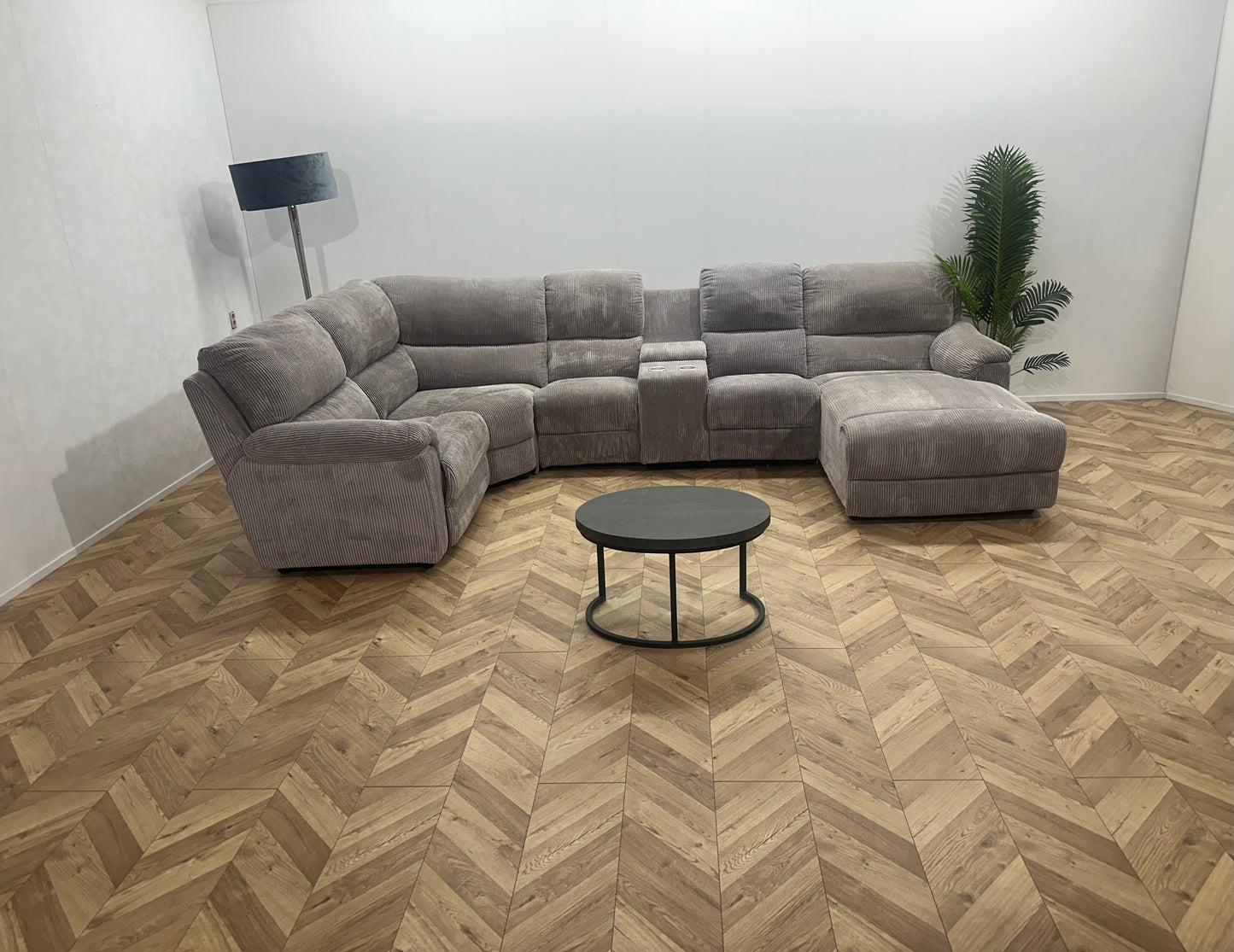 Licht Grijze Ribstof U Bank ~ Relaxfunctie ~ Kleine Opbergruimte ~ Nieuwstaat
