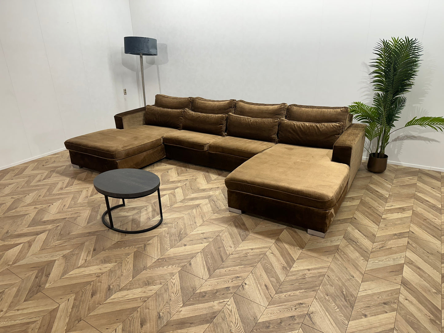 Bruine/Gouden Velvet U Bank ~ Losse Kussens Met Afneembare Hoezen