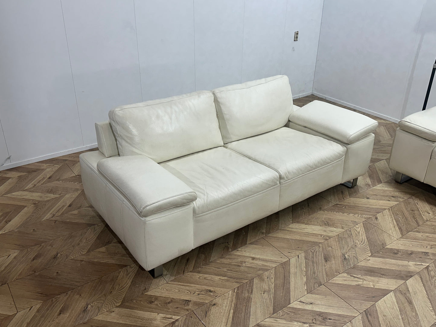 Witte Echt Lederen Banken Set ~ Losse Rugkussens Met Afneembare Hoezen