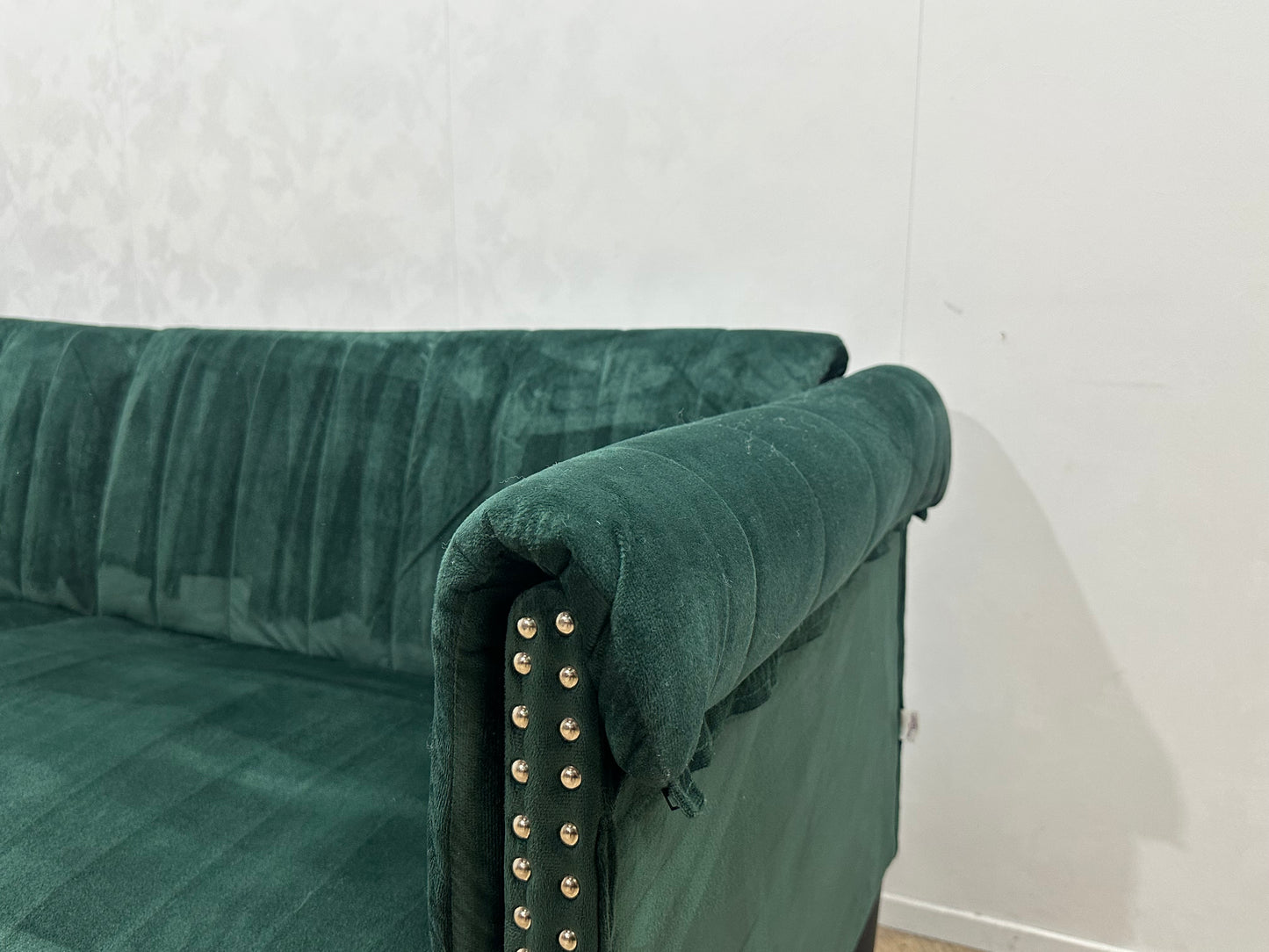 Groene Velvet 2.5-Zits Bank ~ Vaste Kussens