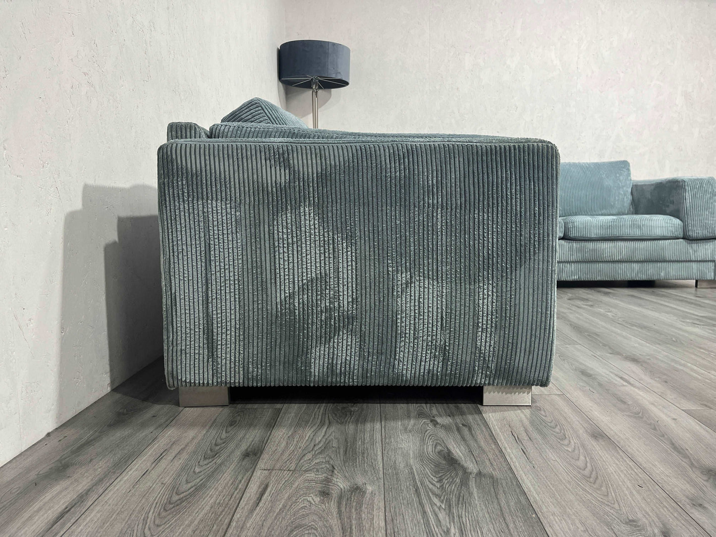 Licht Blauwe Ribstof Hoekbank