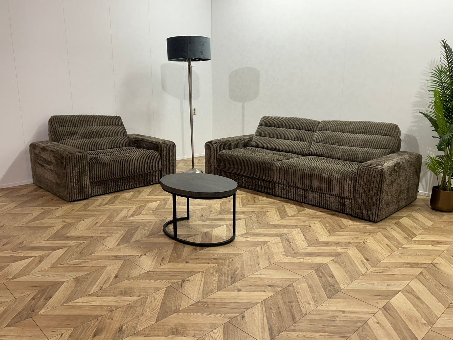 Be Pure Bruine Ribstof Bankenset ~ Losse Rugkussens Met Afneembare Hoezen