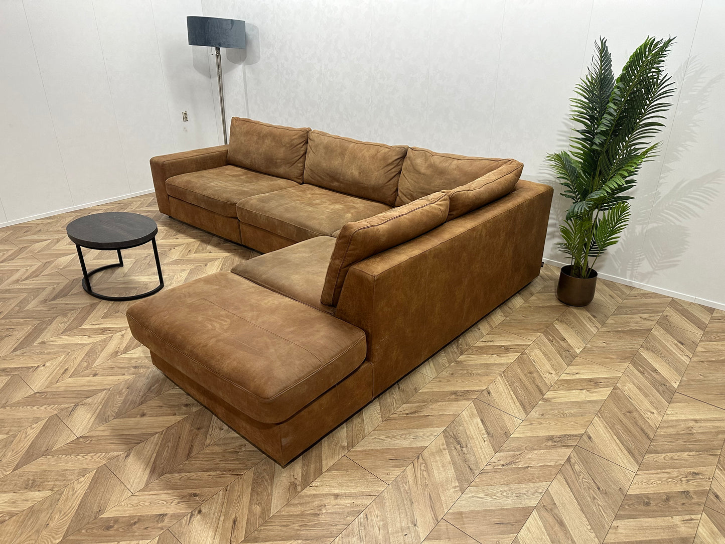 H&H Cognac Bruine Hoekbank ~ Losse Kussens Met Afneembare Hoezen
